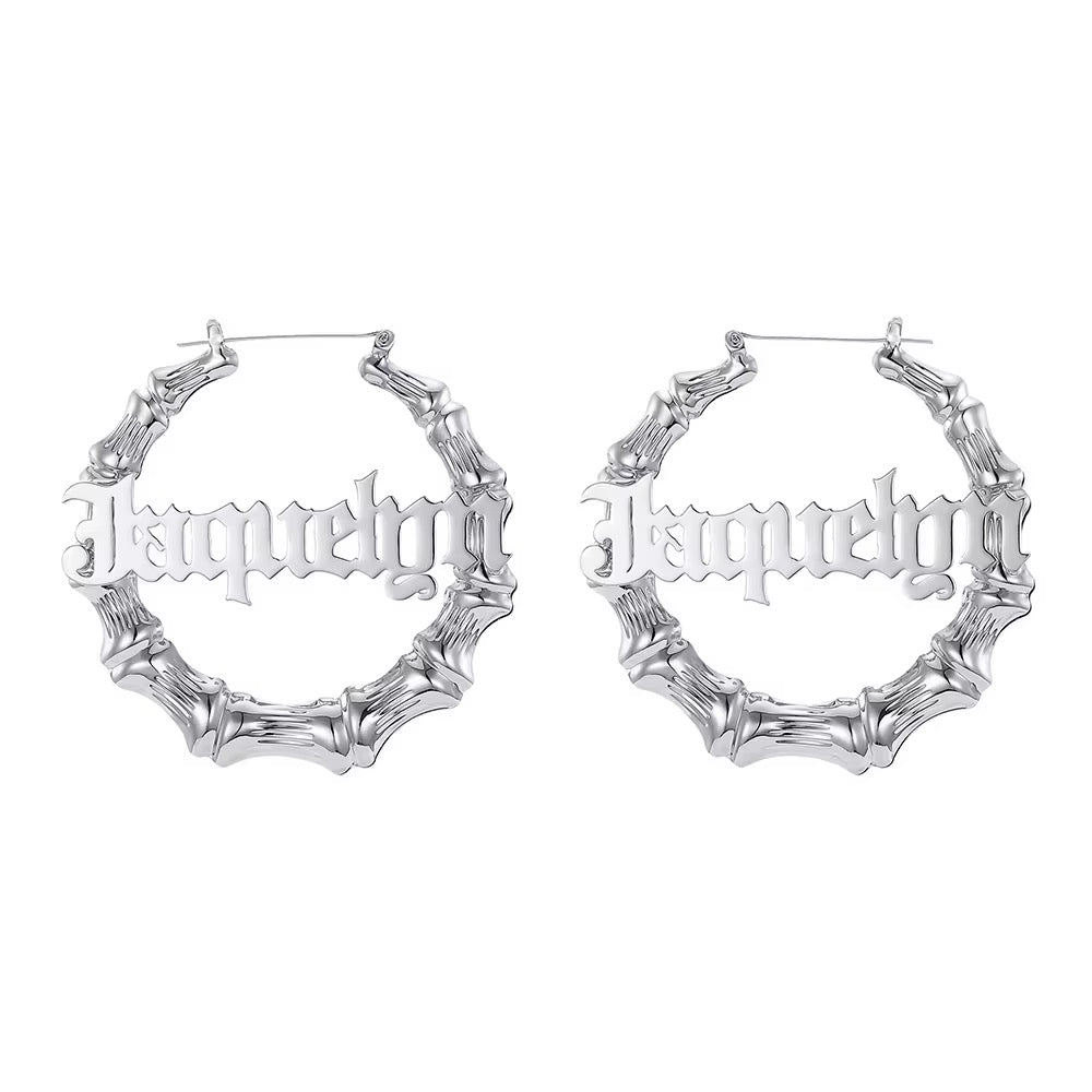 Bamboo Name Hoop Earrings