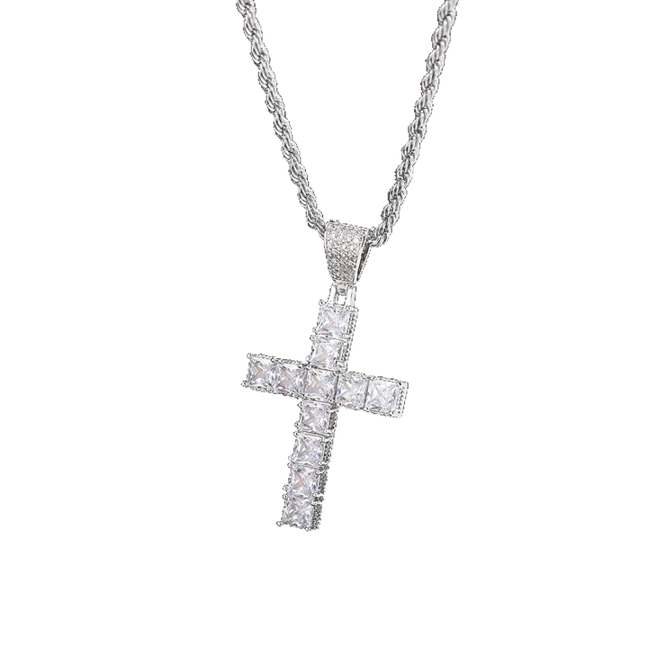 ICY BAGUETTE CROSS NECKLACE