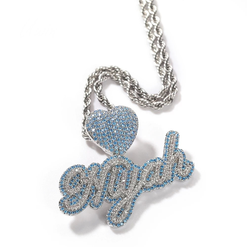 CUSTOM TWO TONE ICY HEART NECKLACE