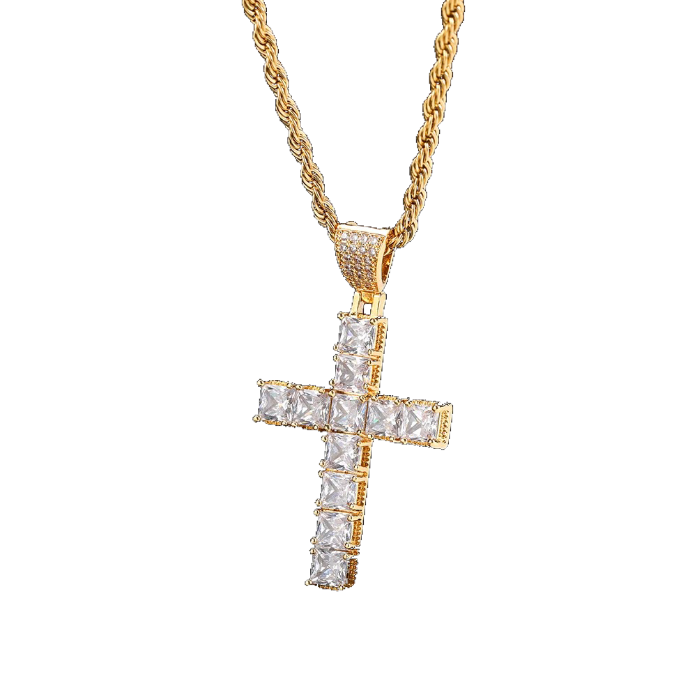 ICY BAGUETTE CROSS NECKLACE